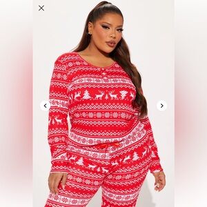 Fashion Nova Red/White 2 Piece Waffle Pajama Jogger Set Plus Size 3X